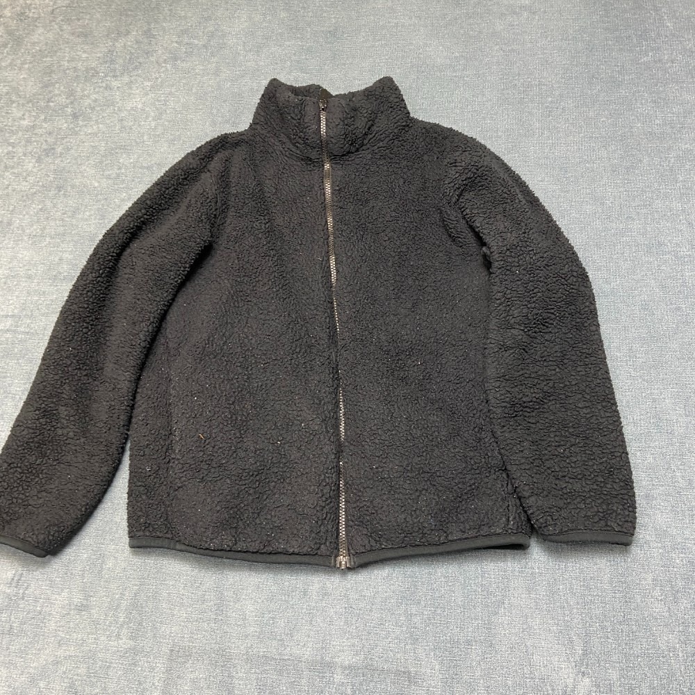 Uniqlo Fleece Jacket Mens Small Black Dark Wash Mock Neck Winter Wear Full Zip
